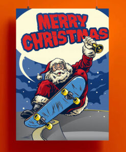 Santa Claus Playing Skateboard Poster
